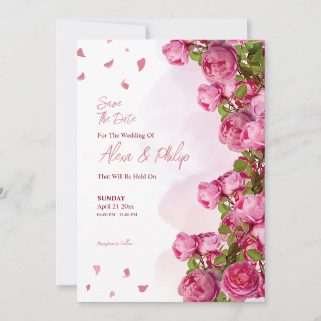 Invitación Boda de flores elegantes rosadas (Anverso)