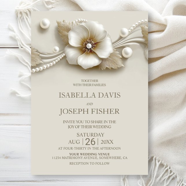 Invitación Boda de flores elegantes y perlas (Subido por el creador)