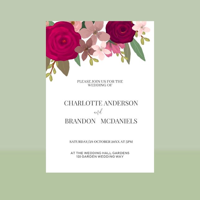 Invitación Boda de flores en el jardín de Borgoña moderno (Subido por el creador)