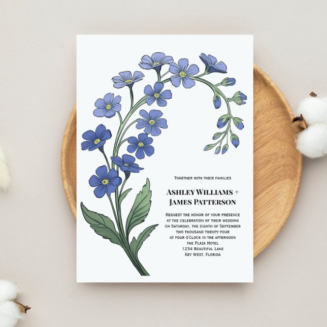 Invitación Boda de flores estilizadas con flor azul periwinkl (Subido por el creador)