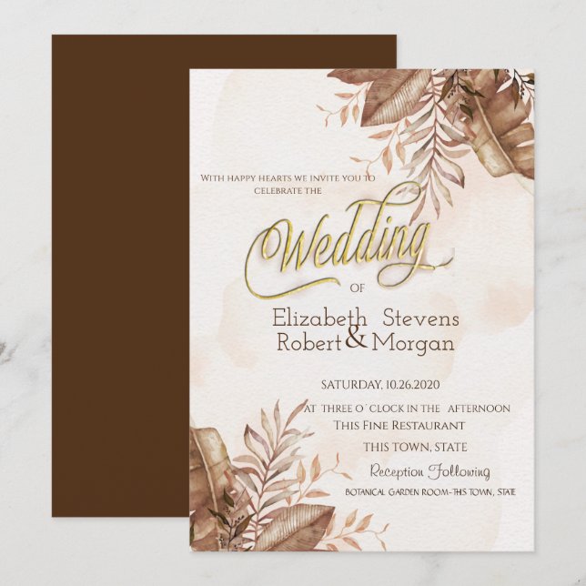 Invitación Boda de Flores Exóticas de Otoño (Anverso / Reverso)