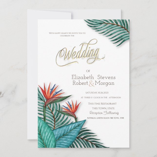 Invitación Boda de Flores Exóticas Tropicales (Anverso)