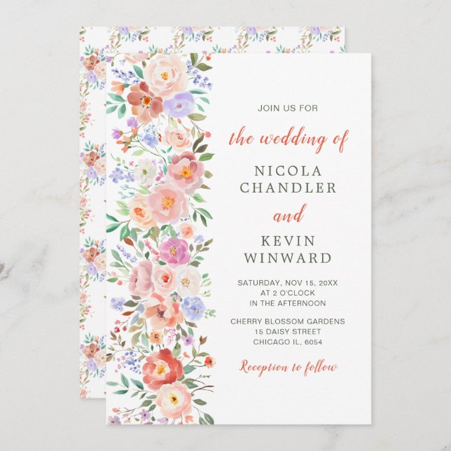 Invitación Boda de flores florales de primavera (Anverso / Reverso)