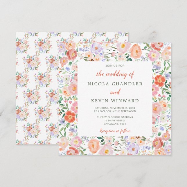 Invitación Boda de flores florales de primavera (Anverso / Reverso)