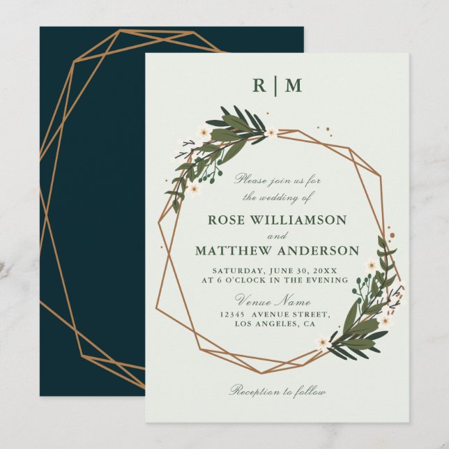 Invitación boda de flores geométricas adorables (Anverso / Reverso)