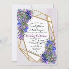Invitación Boda de Flores Geométricas de Oro y Lavanda