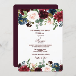 Invitación Boda de Flores Inglesas Borgoña y Azul