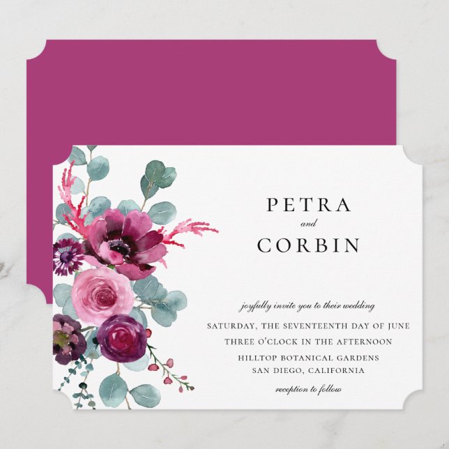 Invitación Boda de flores Jewel Tone Garden (Anverso / Reverso)
