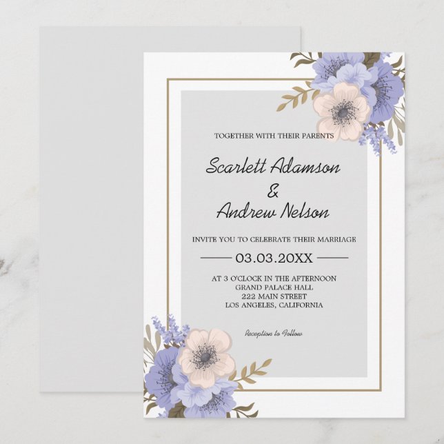 Invitación Boda De Flores Lilac Y Beige (Anverso / Reverso)