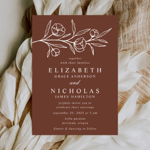 Invitación Boda de flores marrones bosquejadas