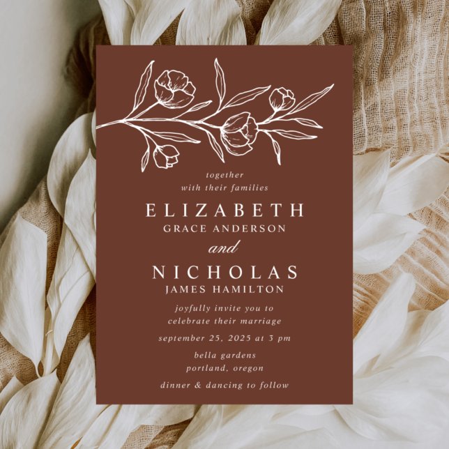 Invitación Boda de flores marrones bosquejadas (Subido por el creador)