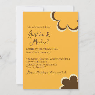 Invitación Boda de flores marrones y naranja retro
