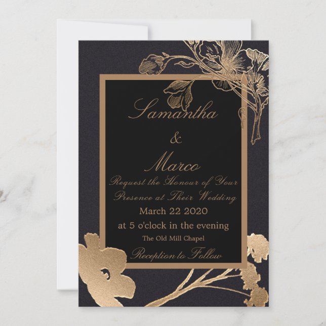 Invitación Boda de flores metálicas modernas y elegantes (Anverso)