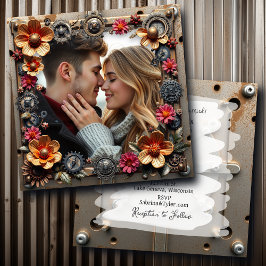 Invitación Boda de flores Metalizado plateadas Steampunk