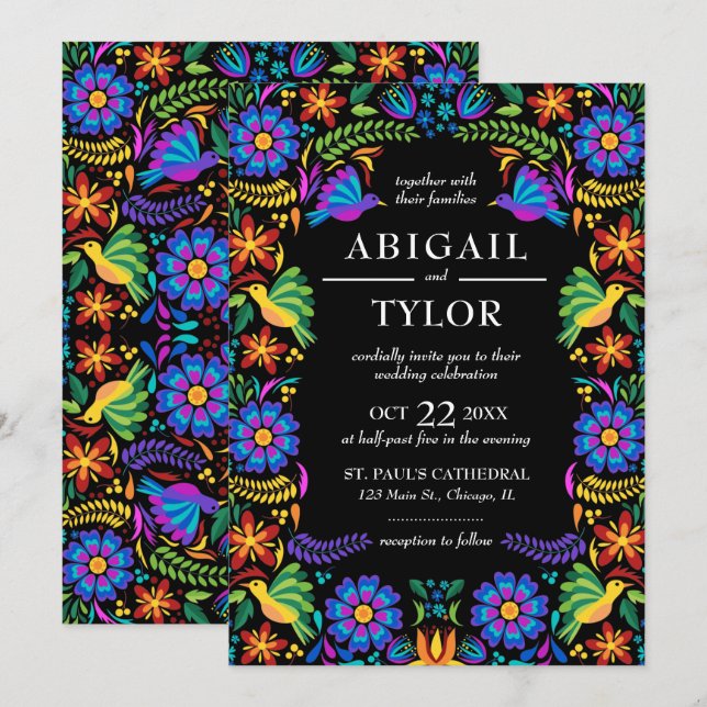 Invitación Boda de Flores Mexicanas (Anverso / Reverso)