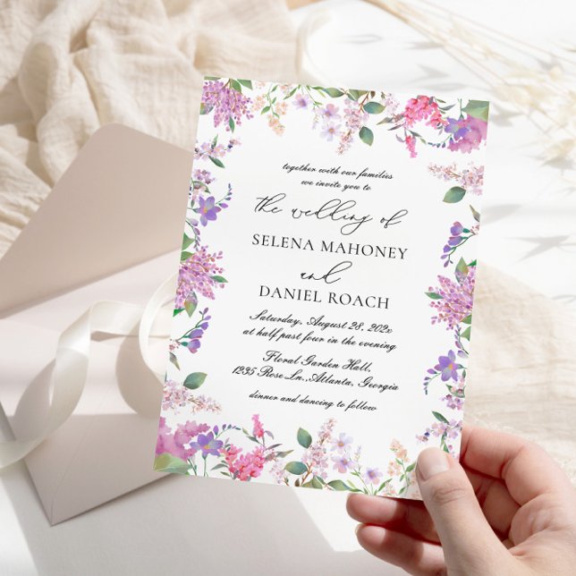 Invitación Boda de flores moradas de lavanda de Moda moderna (Subido por el creador)