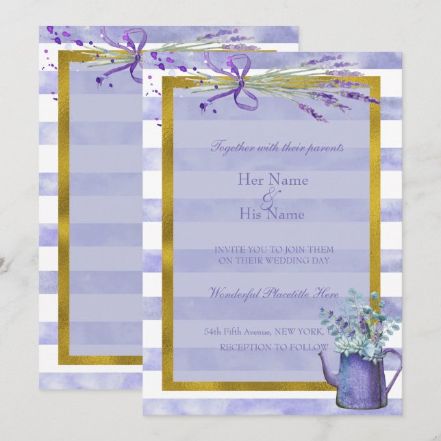 Invitación Boda de flores moradas de Provenza Lavender (Anverso / Reverso)