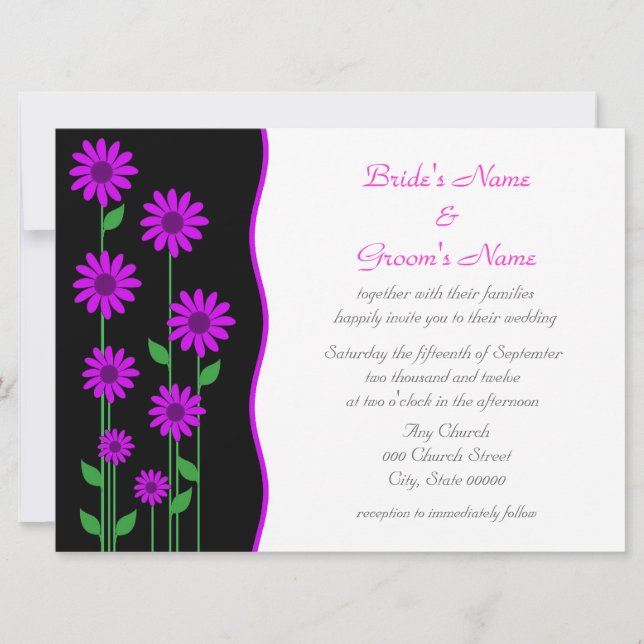 Invitación Boda de flores moradas modernas lindas (Anverso)