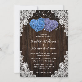 Invitación Boda de flores moradas y azules de encaje de mader