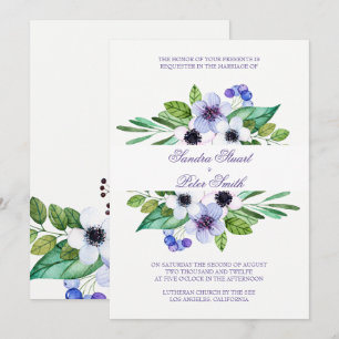 Invitación Boda de flores moradas y rosadas lisas