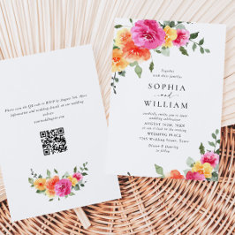 Invitación Boda de flores Naranjas rosadas brillantes