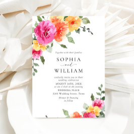 Invitación Boda de flores Naranjas rosadas brillantes