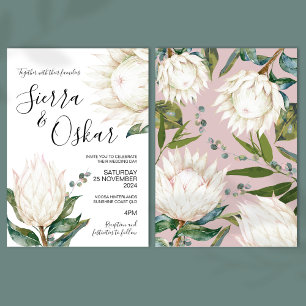 Invitación Boda de Flores Nativas de Protea Blanca Floral