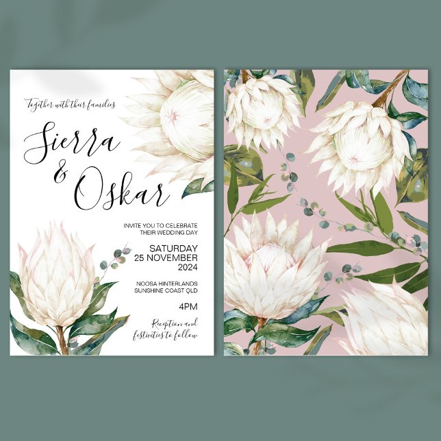 Invitación Boda de Flores Nativas de Protea Blanca Floral (Subido por el creador)