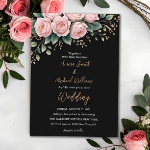 Invitación Boda de Flores Negra Romántica Floral Oscura Fall