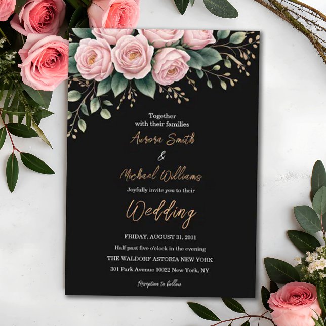 Invitación Boda de Flores Negra Romántica Floral Oscura Fall (Subido por el creador)