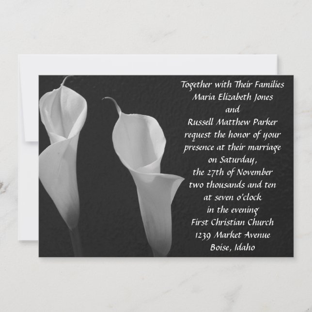 Invitación Boda de flores negras y blancas (Anverso)