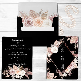 Invitación Boda DE FLORES NEGROS BOHO SENCILLO Y ELEGANTE