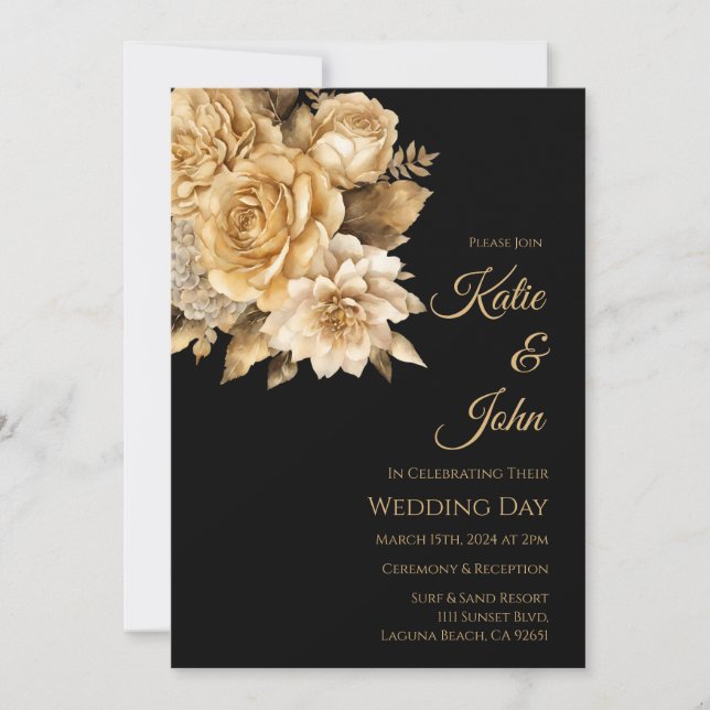 Invitación Boda de flores neutras (Anverso)