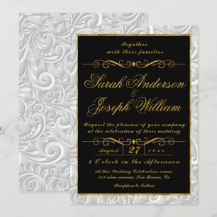 Invitación Boda de Flores Nórdicas y Marco Dorado de Lujo 