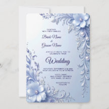 Boda de Flores Ornamentadas Azules con Perlas