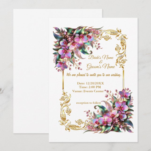 Invitación Boda de flores orquídeas elegantes y vibrantes (Anverso / Reverso)