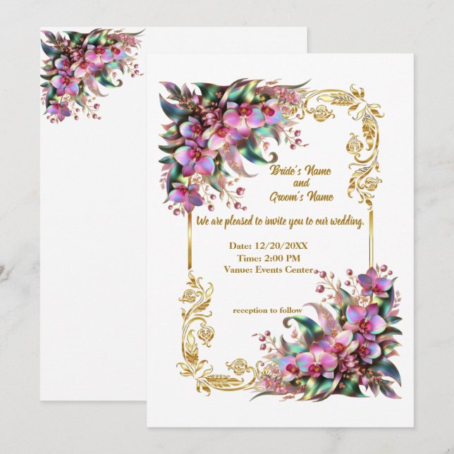 Invitación Boda de flores orquídeas elegantes y vibrantes (Anverso / Reverso)