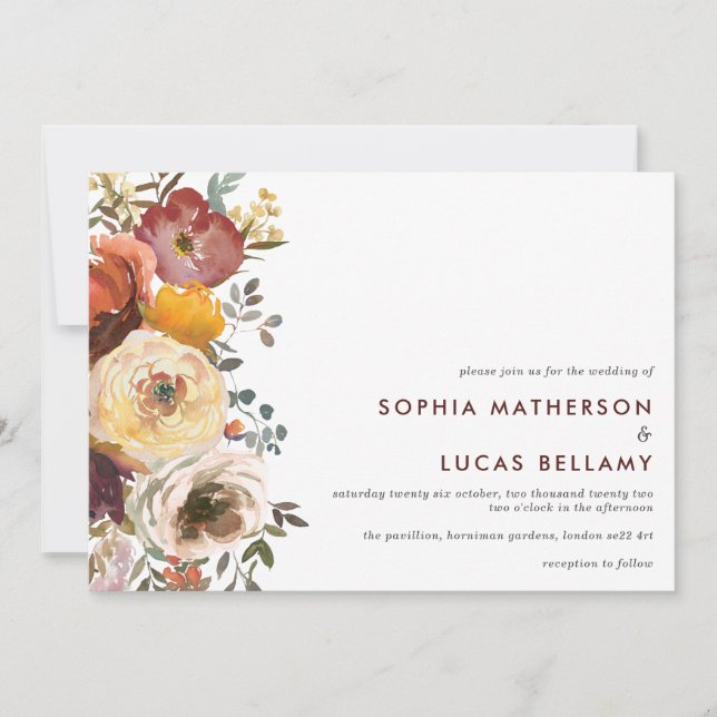 Invitación Boda de flores otoñales modernas (Anverso)