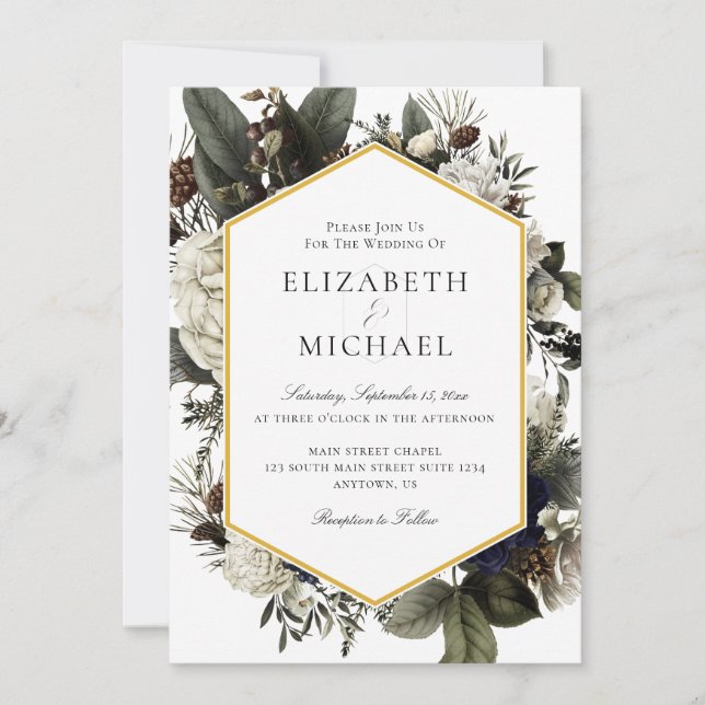 Invitación Boda de Flores Pintadas de Ivory Winter Bouquet (Anverso)