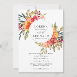 Invitación Boda de flores pintadas monograma naranja