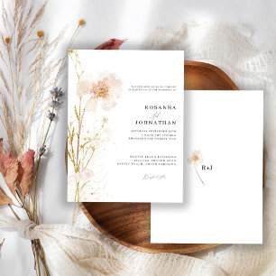 Invitación Boda de Flores Prensadas Románticas de Oro y Rubor