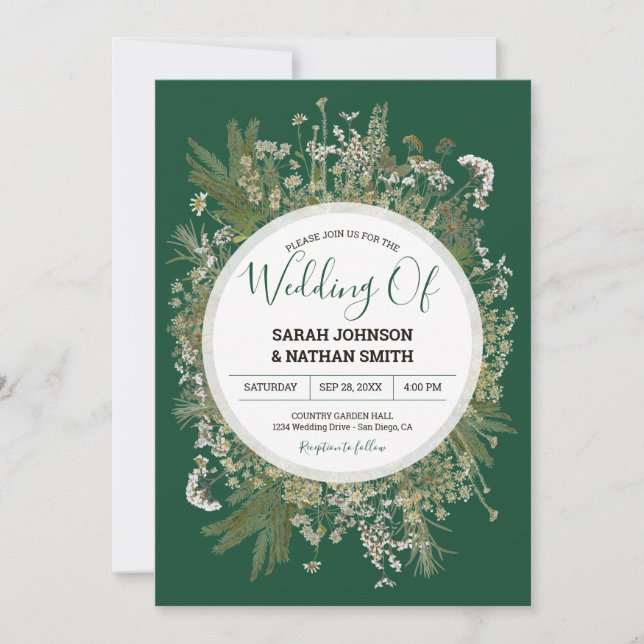 Invitación Boda de Flores Presionadas de Emerald Forrest Gree (Anverso)