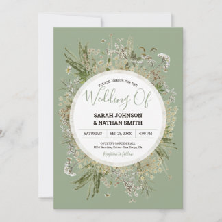 Invitación Boda de Flores Presionadas Rustic Sage Green Faux