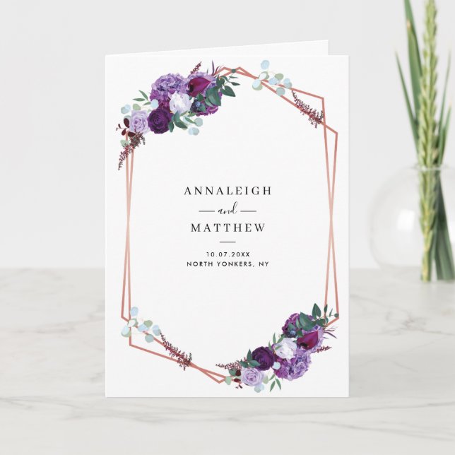 Invitación Boda de Flores Púrpura Florales Todo en Uno (Anverso)