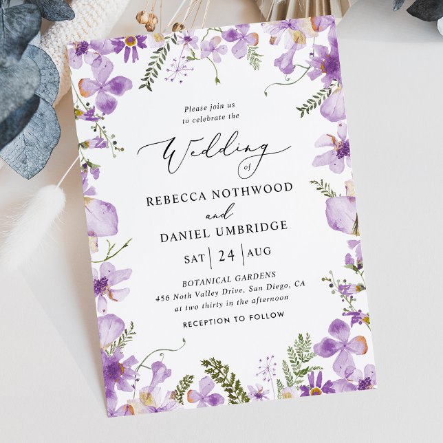 Invitación Boda de flores púrpura rusas modernas (Subido por el creador)