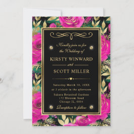 Invitación Boda de flores púrpura y azul turquesa con acuarel