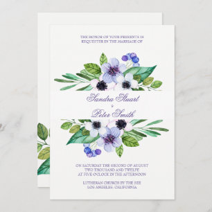 Invitación Boda De Flores Púrpura Y Rosa
