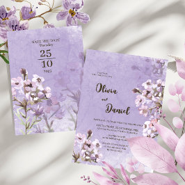 Invitación Boda de flores púrpuras rústicas modernas