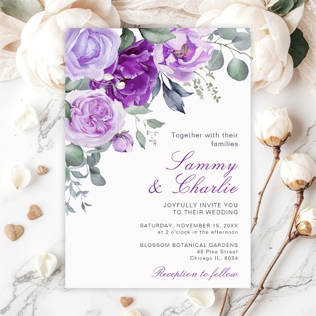Invitación Boda de Flores Purpúreas y Hojas de Eucalipto (Subido por el creador)