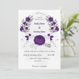 Invitación boda de flores reales moradas blancas plateadas